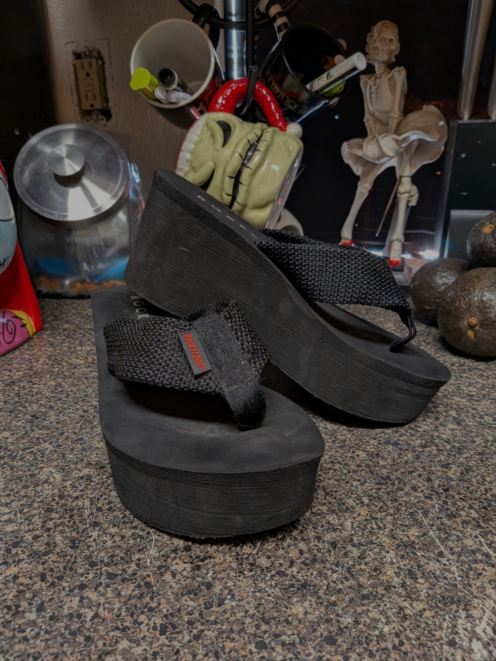 Rocket Dog Crush Webbing Flip Flop Sandal Wedge Black Women's Size 7M